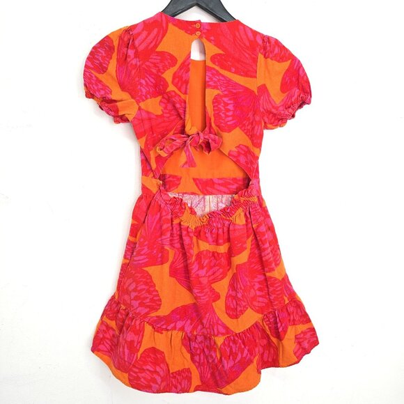 Girls Orange Pink Sexy Back Ruffle Hem Skirt Hawaiian Linen Blend Large - Picture 5 of 7